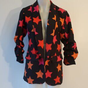 NWT Womens The Tellier Black, Pink, Orange Stars Print Blazer M*